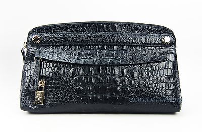 FURLA BLACK 100% ALLIGATOR EMBOSSED ITALY 12,5'' EVENING CLUTCH BAG HANDBAG NEW