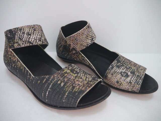 NEW CYDWOQ $298 Jigsaw lizard embossed leather flat sandals size 37 | eBay