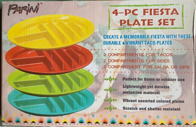 Parini Cookware 4 Pc Fiesta Plate Set Tacos Sides Salsa/Dips