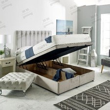 Ottoman Storage Upholstered Bed Frame Base with Vertical Panel Button Headboard