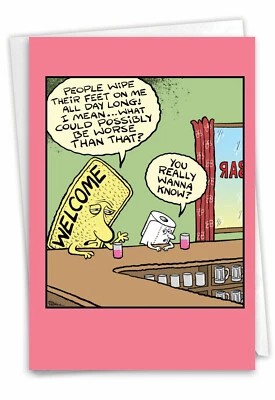 NOBLEWORKS 1 Funny Birthday Greeting Card - Bday Welcome Mat - Envelope Included, US-Made