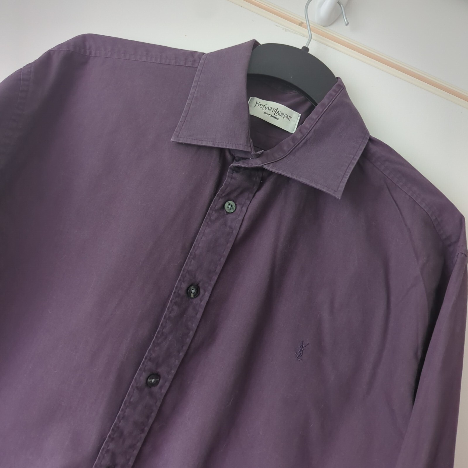 Camicia Yves Saint Laurent viola 16 5 L manica lunga uomo cotone vestibilità classica