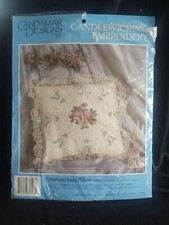 Vintage 80198Roses On Lace Pillow KIT Candlewicking Embroidery Candamar Designs