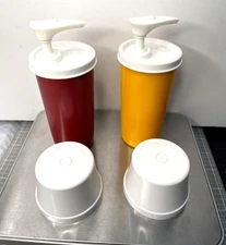VTG Tupperware Condiment Ketchup 1329-12 Mustard 1329-11 Pump Dispensers USA