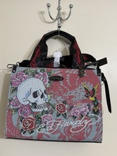 NWT Ed Hardy Women's Crossbody Tote Bag Denim w/ Rhinestones and Bag Charms