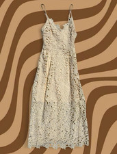ASTR The Label Lace Slip Midi Dress Floral V-Neck Spaghetti Straps Beige S