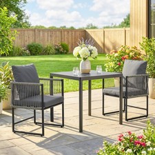 Outsunny Gartenstuhl 2er Set wetterfest Gartenstühle aus Stahl PE-Rattan Grau