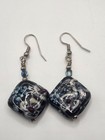 Artisan Lampwork Glass Dangle Earrings Blue Black Floral Swirl Handmade — photo 5