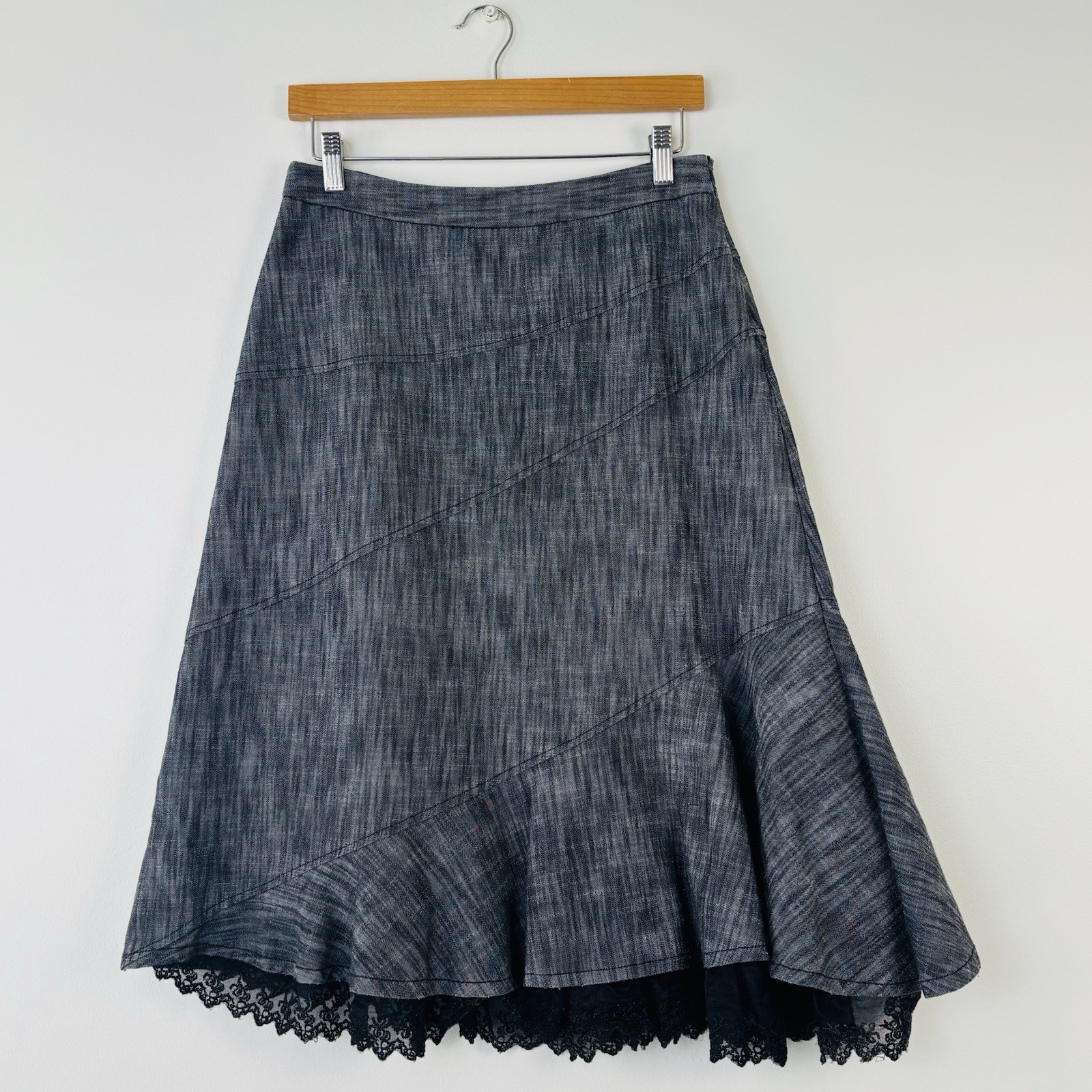 Y2K Grey Lace Tiered Midi Skirt Valleygirl Style Size 10 Mid Rise-image