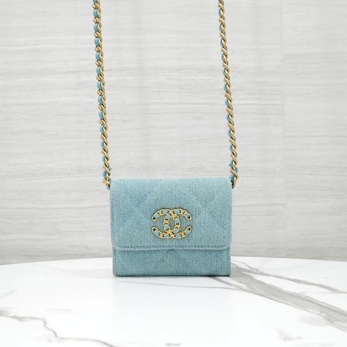 CHANEL 19 Flap Chain Crossbody Bag Denim Blue AP1787 161551390 [P]
