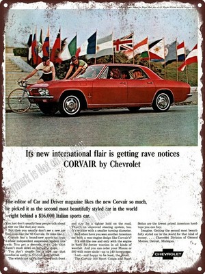 1965 Chevrolet Corvair Monza Sport Sedan girls bikers Metal Sign 9x12'' A608