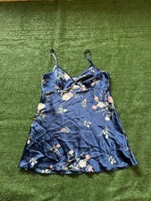 Vintage Nicolette New York Blue Floral Lingerie Slip Dress Large Romantic