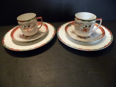 A Set of 2  Czech MZ  Altrohlau CMHR Chinoiserie Cups  Saucers & Cake Plates