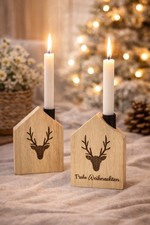 2 Stk Kerzenhalter Hirsch nor716 Holz Metall Stabkerzenhalter 13x10cm Aufsteller