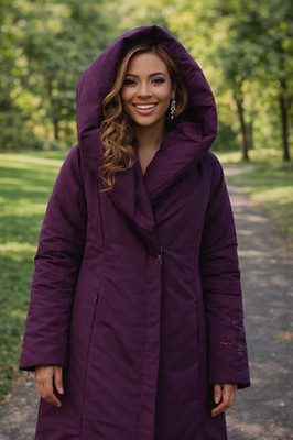 House of Dereon RARE Down Purple Shawl Neck Embroidered Rhinestone Coat Women M