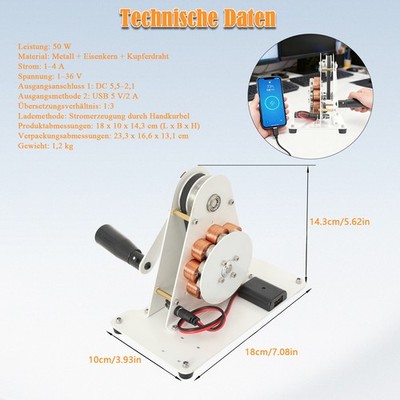 50W Handkurbel Generator Outdoor USB Low Rpm Notfall Ladegerät Stromgenerator