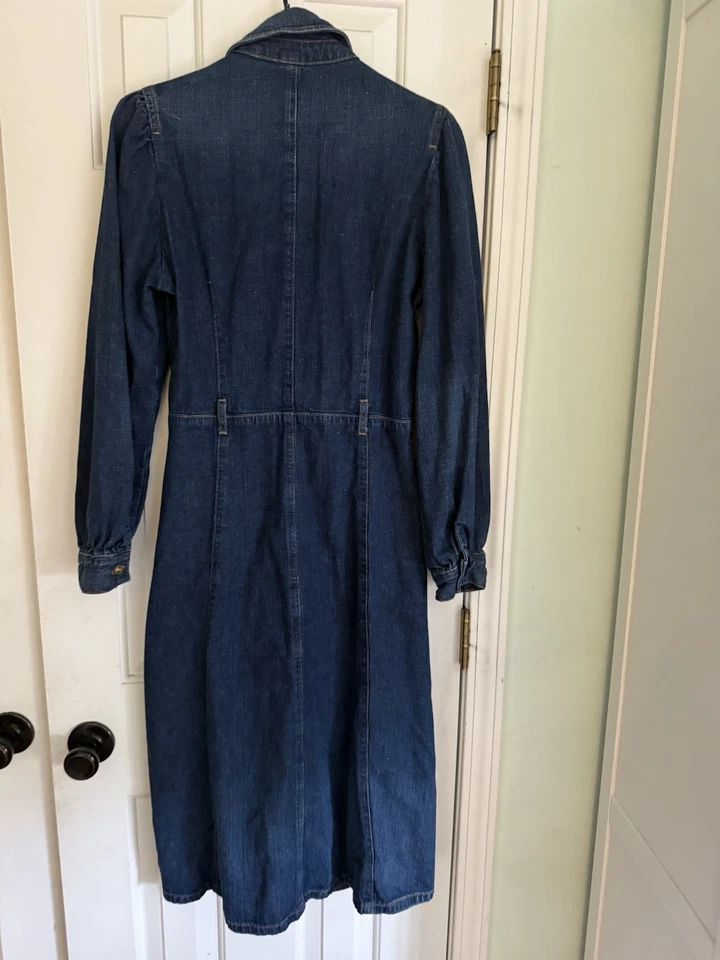 ZARA Blue Denim Long Sleeve Shirt Style Midi Dress, Medium - Image 4 of 4