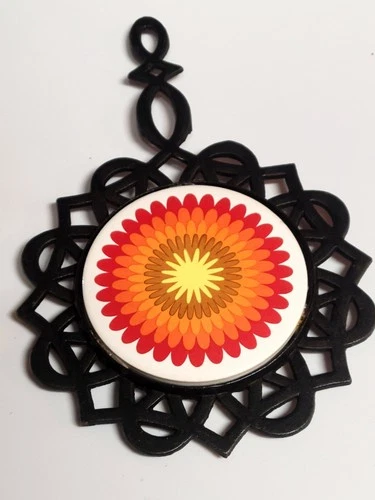 vintage 1970s psychedelic floral cast iron trivet and hot pad image 12