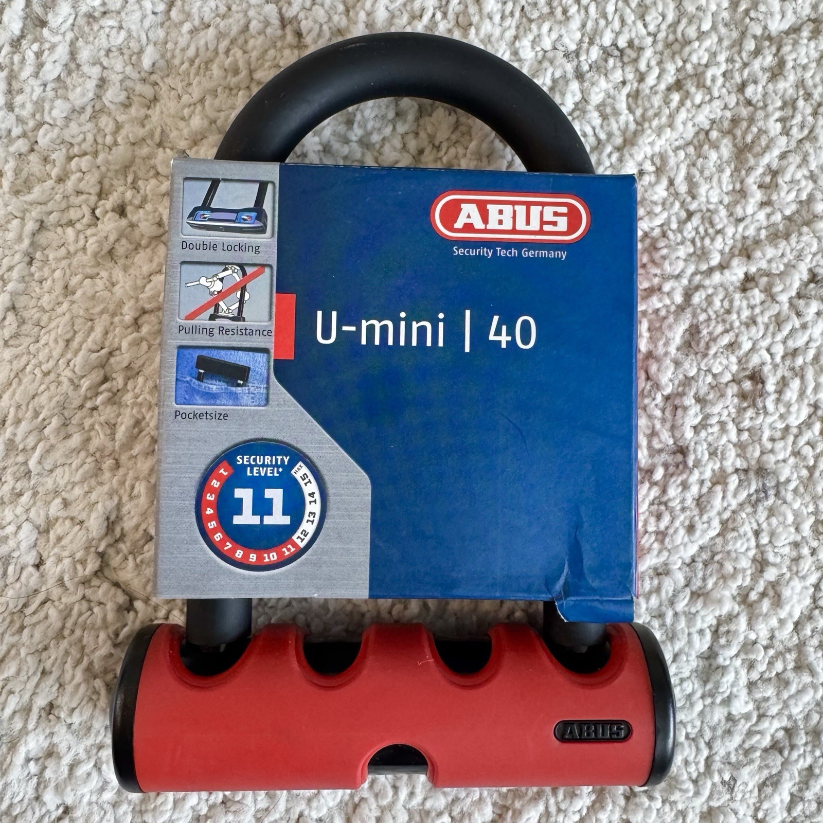 ABUS U-Mini 40 U Lock  Red   New 40/130HB140
