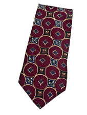 Vintage Chaps Ralph Lauren Silk Necktie Made in USA Burgundy Geometric Men  s Tie