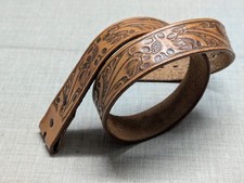 vintage TOOLED buckle belt WESTERN cowhide leather 30 brown FLORAL cowboy