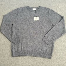 Vanishing Elephant Sweater Mens Large Navy Blue White Dash Crew Knit Pullover