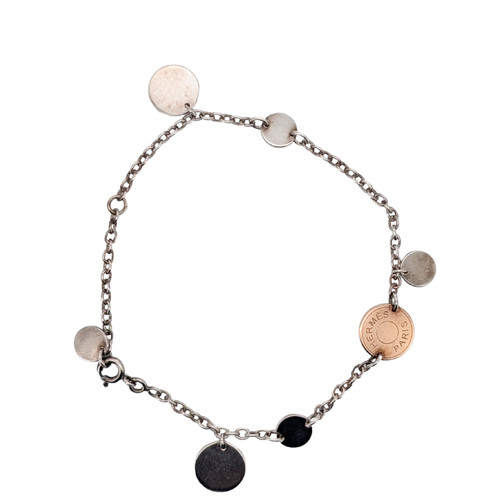 Hermes Confettis Ex-libris 18k Rose Gold & Silver Bracelet