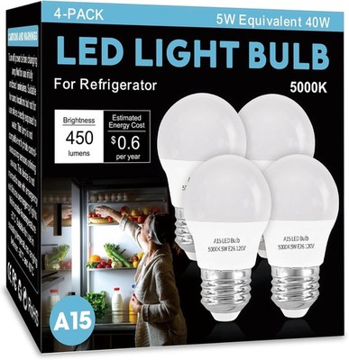 LOXYEE LED Refrigerator Light Bulb 4 Pack，Daylight 4 Pack, Daylight White