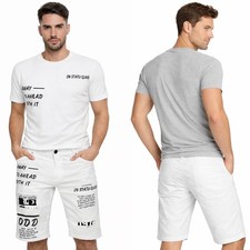 Bermuda Jeans uomo Denim bianco pantaloncini strappati elasticizzati nuovo 78355