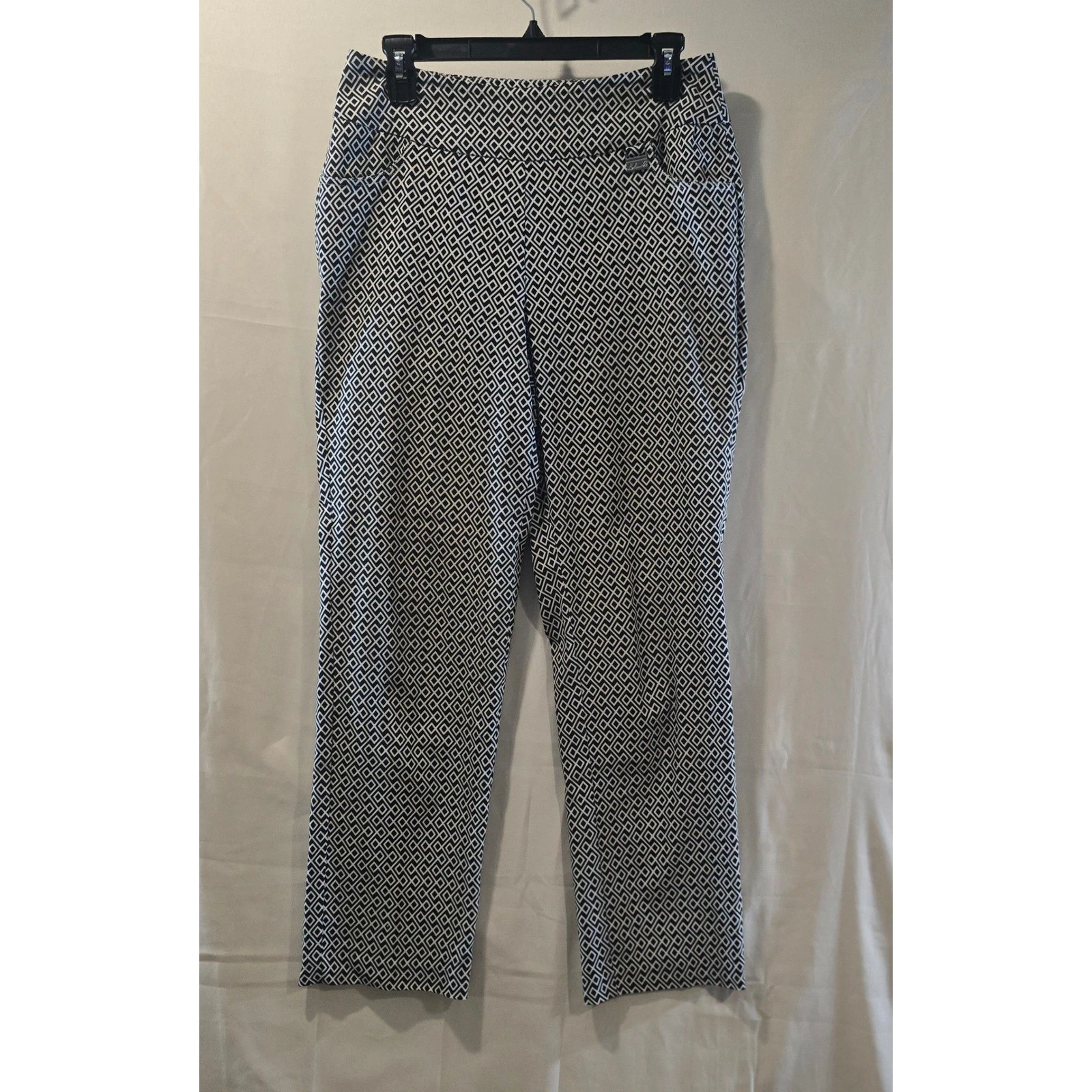 Lulu-B Women's Black White Diamond Print Pants Size 8 Wide Leg Casual Comfort