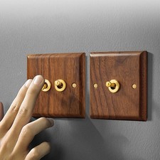 Stylish Wooden Toggle Light Switch with Brass Lever and Easy Installation