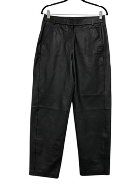 Massimo Dutti Womens Leather Pants Trousers S Black Straight Leg 5304/834 NWT