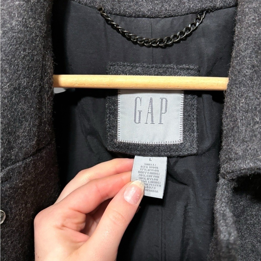 GAP Men's Charcoal Grey Wool Long Winter Car Coat Size Large image 5