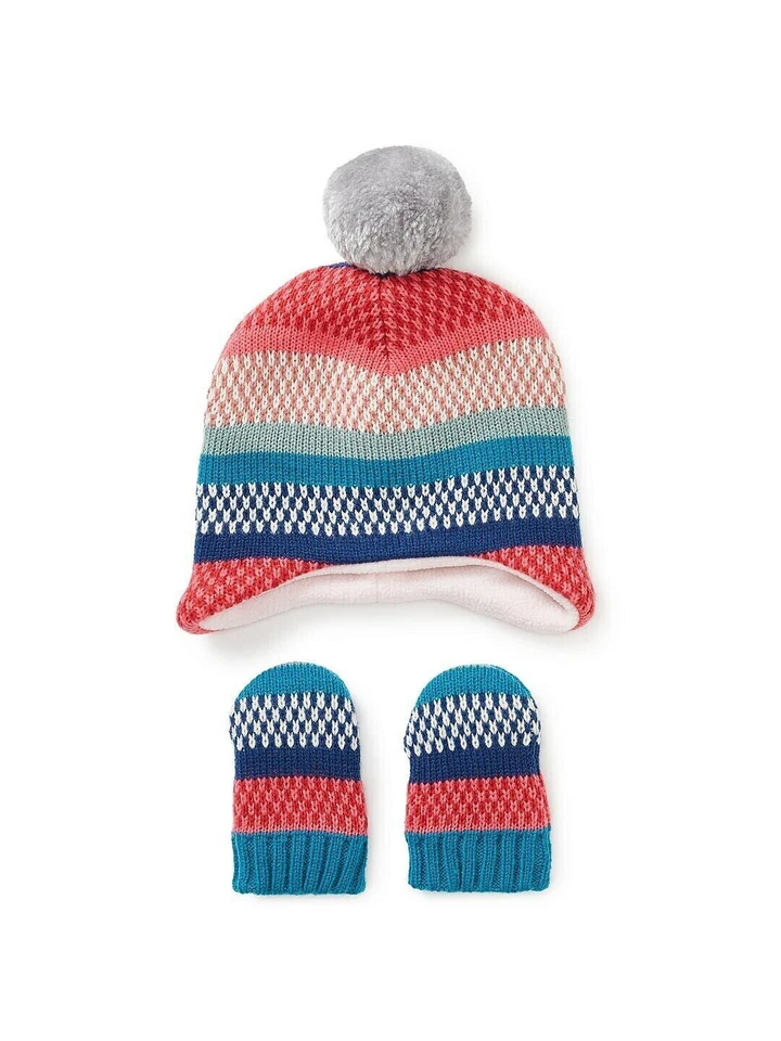 John Lewis & Partners Baby Streifen Mütze und Mitt Set/Multi Alter 6-12 Monate Neu