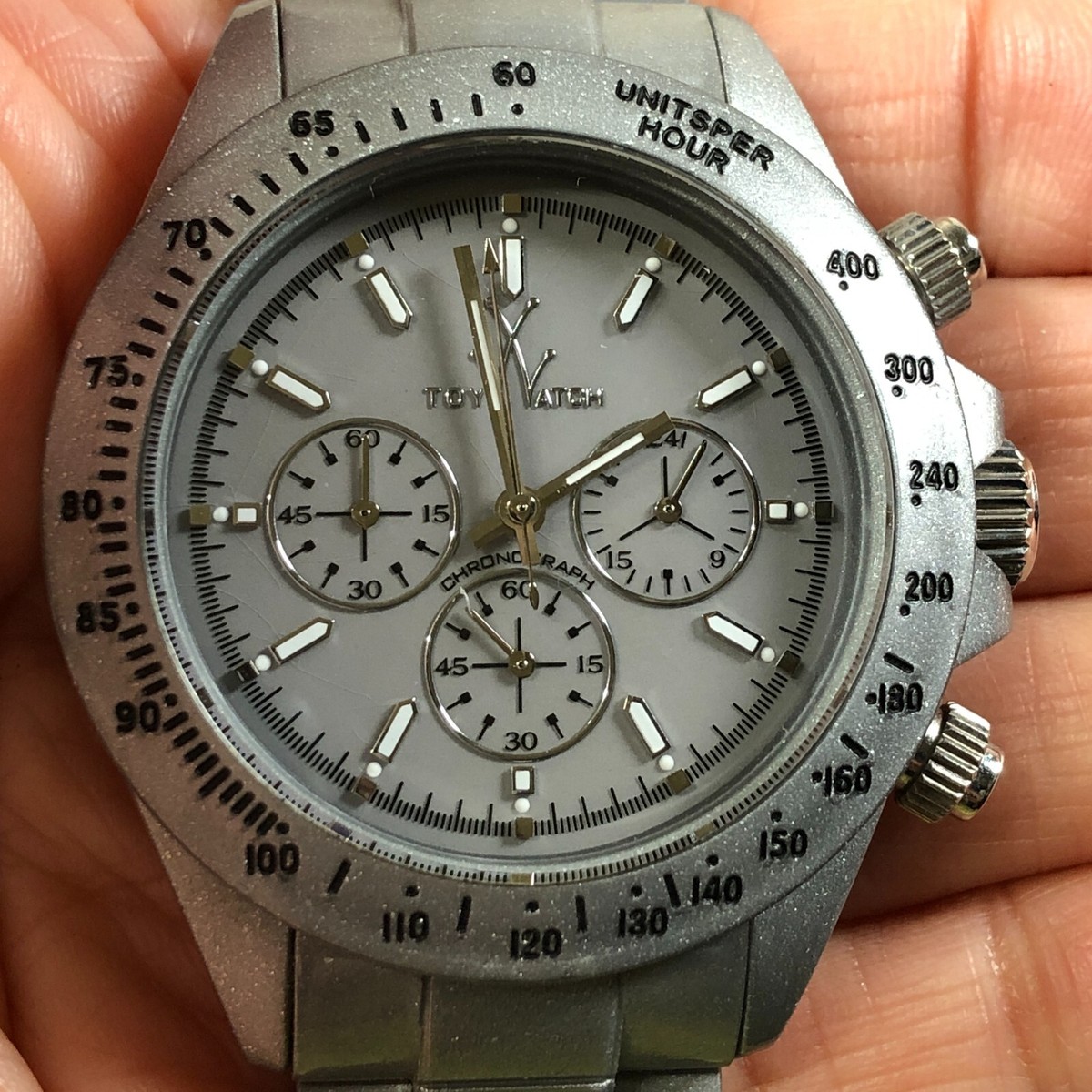 ToyWatch Men Chronograph Gray Tone Stainless Steel 41mm Quartz