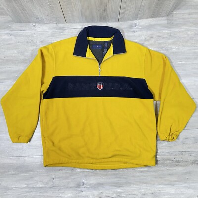 GANT USA Sweater Mens Large Yellow The Rugger Fleece 1/2 Zip Pullover Jacket