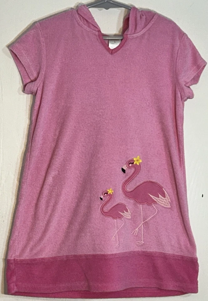Gymboree Niña Talla 6 Natación Cubre Rosa Terry Manga Corta Capucha Flamenco Foto 2 de 4
