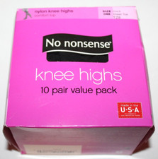 No Nonsense 10 Pair Comfort Top Sheer Toe Black Nylon Knee Highs - Size One TZ8