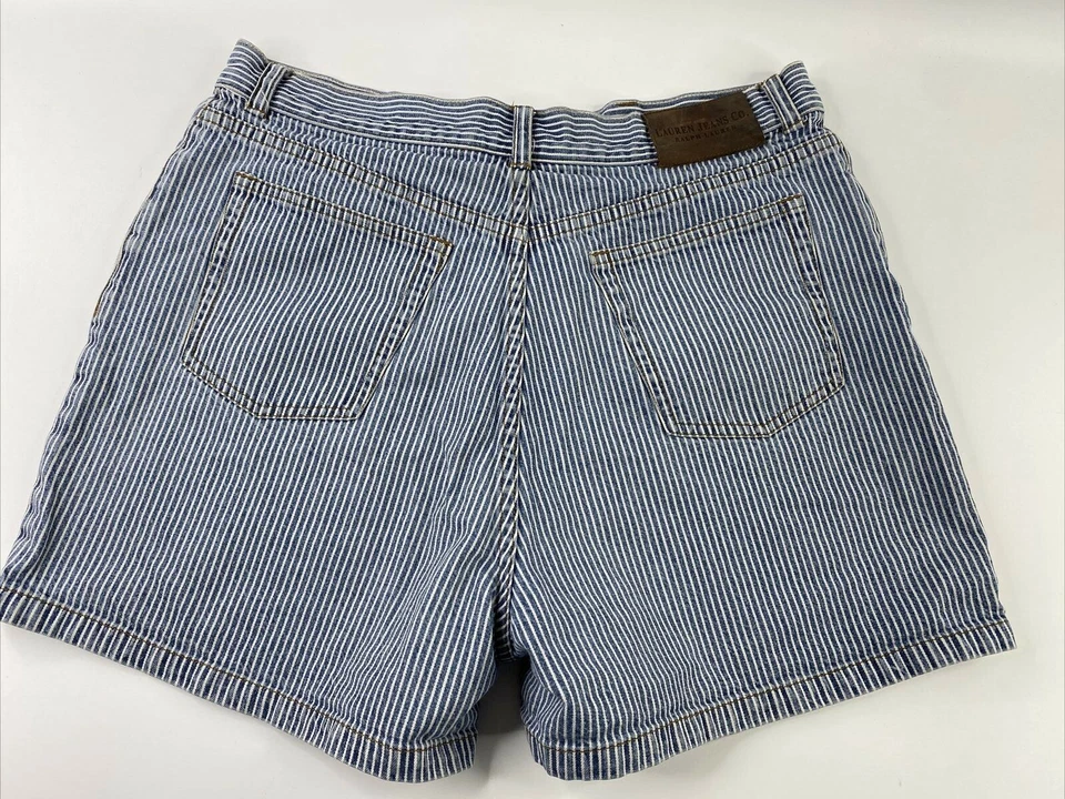 Ralph Lauren Jeans Co Mujer 14P Pantalones Cortos Azul Ingeniero Rayas Cintura Alta Denim Foto 2 de 4