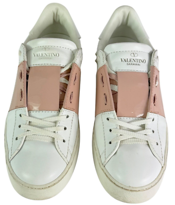 VALENTINO GARAVANI White Pink Leather Skateboard Women Sneakers