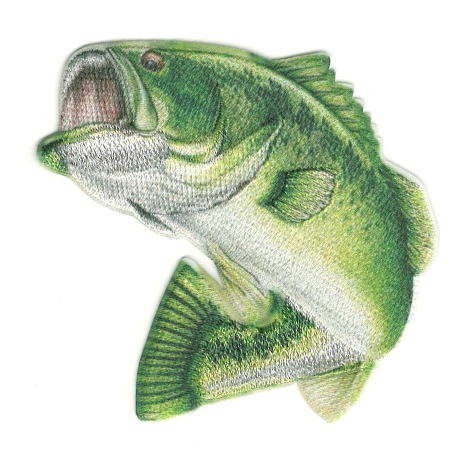 Realistic Wide Mouth Bass Trophy Fish Embroidered Fishing Iron On Patch