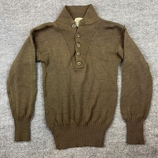 Vintage Army Military Sweater Wool Mens Medium OD Brown Henley 1980  s VTG