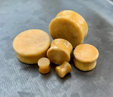 PAIR Yellow Burmese Stone Plugs Organic Gauges Tunnels Earlets Body Jewelry