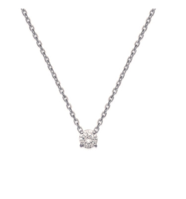 Collier Ras Du Cou En Argent Massif 925/1000 Rhodié Avec Cristal Zirconium Solitaire - 42 Cm, Marque Bijouxia