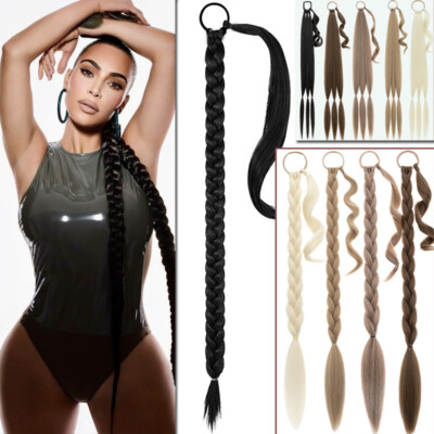 Exrta Long 34'' Braids Ponytail Wrap On Pony Tail Hair Extension Thick As Human