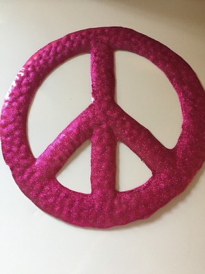 Metal Peace Sign Pink Glitter Hanger Ready to Hang Dorm Decor We All Want Peace
