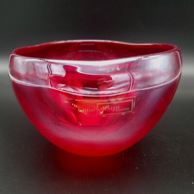Design Society Artglass Hand Blown Bowl Candy Apple Red Luster  4in
