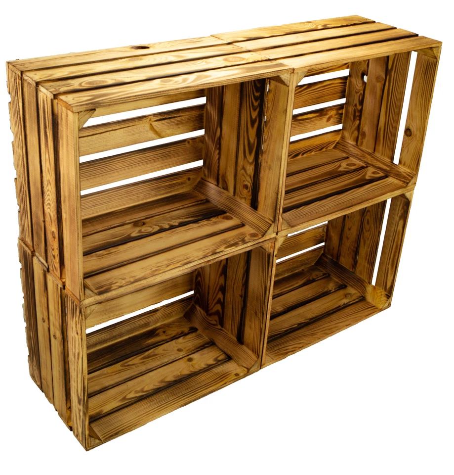 4er set Obstkisten "Johanna" Neu, gehobelt & geflammt Weinkisten Apfelkisten fla - Bild 4 von 4