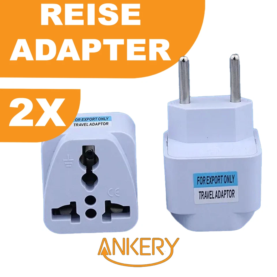 ANKERY 2x EU Stecker Adapter Reisestecker Tragbar Reiseadapter Steckdose 250V10A