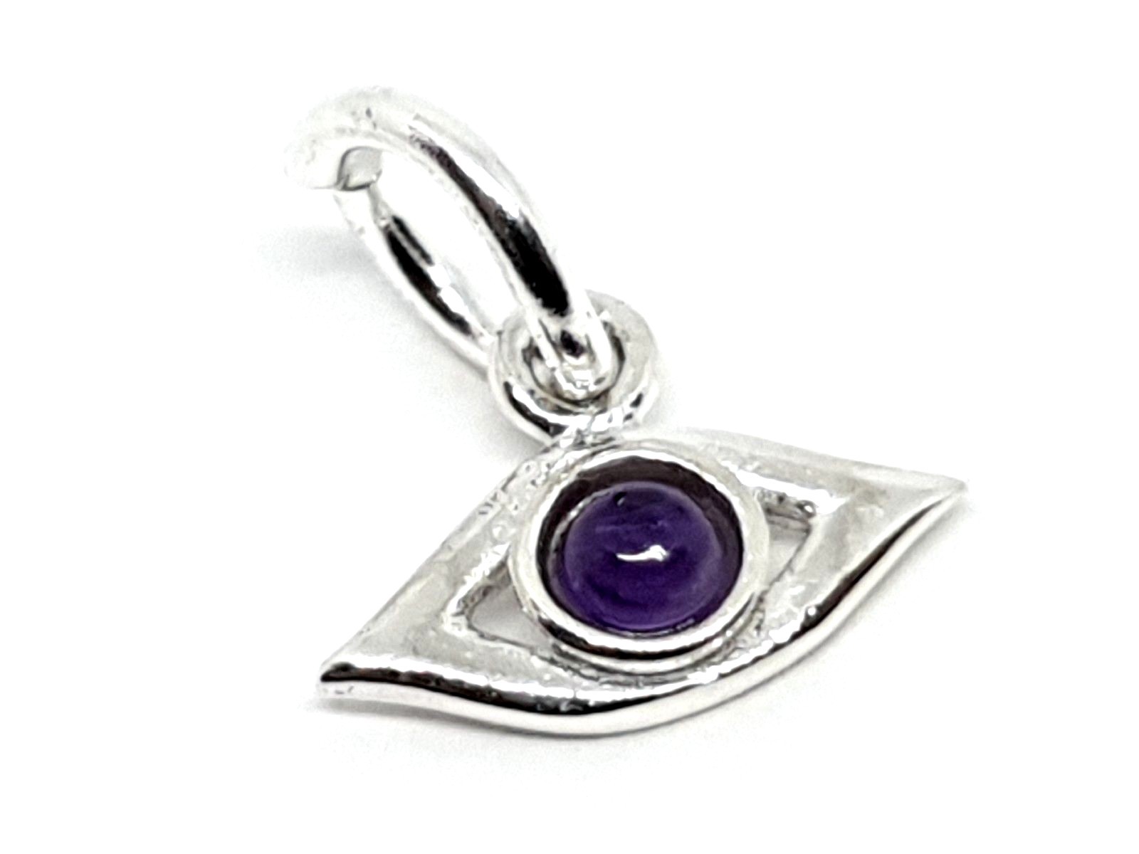 Evil Eye Amethyst Tiny Chain Charm Talisman Protection 925 Silver Devotion Stone